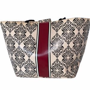 Brighton Beige Black Patterned Tote with Red Center Stripe